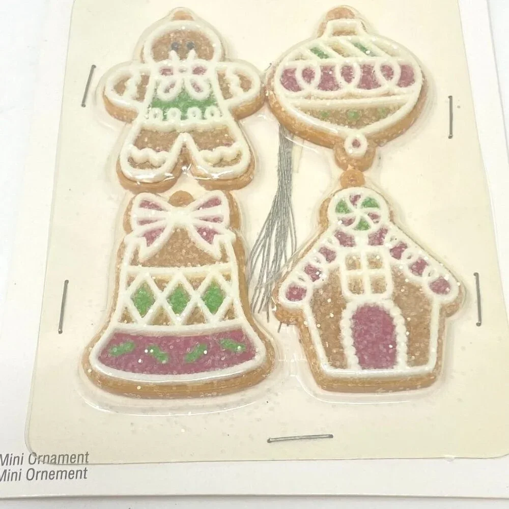 Michaels Merry Minis 4 Frosted Sugar Gingerbread Ornaments Decor Mini Tree